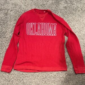 Red Oklahoma Long Sleeve Waffle Shirt